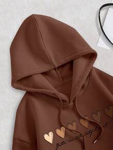 INAWLY Women's Heart Slogan Graphic Print Regular Fit Long Sleeve Sweatshirt - Coffee Brown - View 3