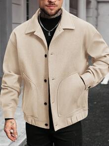 Manfinity Homme 男士时尚休闲单排扣长袖大衣，秋季/冬季 - 杏色 - 查看 3