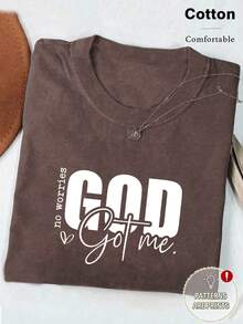 INAWLY God Is Good Printed Casual Christian Faith Comfortable Color Shirt, Faith T-Shirt, Church Group Shirt, Women Round Neck Printed T-Shirt - Coffee Brown - View 3
