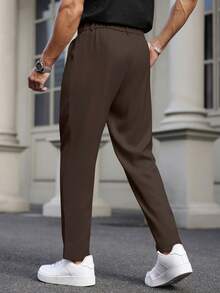 Calvornis Men's Suit Pants, Commuter Casual Versatile Straight-Leg Suit Pants, Waist Rivet Design - Coffee Brown - View 2