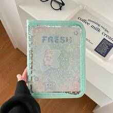 1pc Fashionable Star Printed 6-Ring A5 PVC Zipper Binder Planner, Album For Idol Photo Card & Collection,Back To School,School Supplies