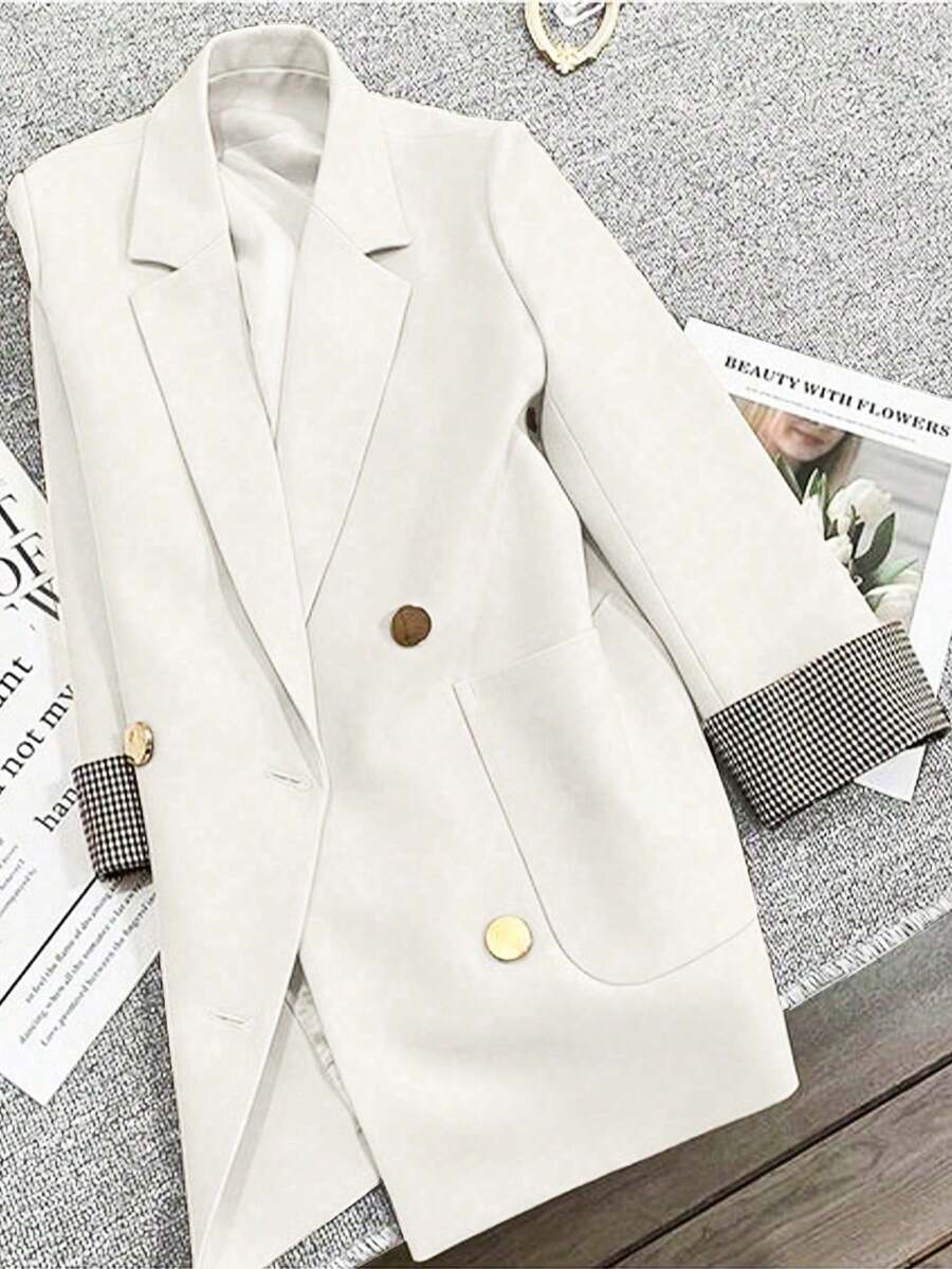 Franclia 法式格纹拼布袖口微修身商务休闲夏季西装外套