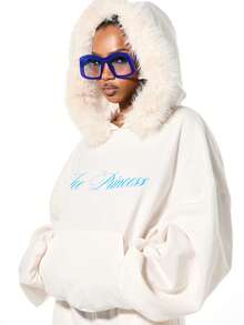 SUMWON WOMEN Áo hoodie lông thú giả cỡ lớn in họa tiết công chúa băng giá mùa đông - trắng - Xem 4
