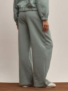 MUSERA Low Rise Oversized Seam Detail Wide Leg Joggers Tracksuit Bottoms Only Elegant Winter Work Cute Cosy Casual - Green - View 4