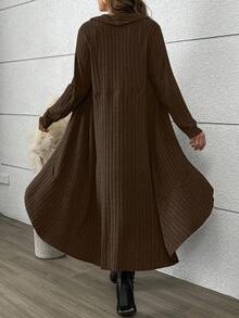EMERY ROSE Plus Size Women Plaid Slip Dress + Asymmetrical Ribbed Cardigan 2-Piece Set, Casual Outerwear For Autumn/Winter Fall - Multicolor - View 2