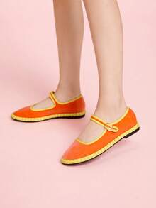 CUCCOO DOLLMOD 女士优雅天鹅绒经典舒适玛丽珍平底鞋，亮橙色 - 亮橙色 - 查看 8