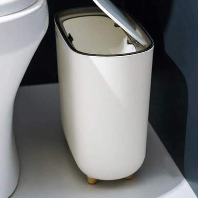 1pc Slim Garbage Can With Lid, Ideal For Bathroom & Narrow Spaces,Light Luxury Slit Trash Can,Kitchen,Bathroom,Home,Household Supplies