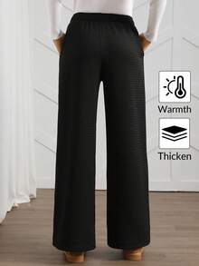 Easowa Women's Thermal Lined Straight Leg Pants With Pockets And Elastic Waistband, Black, Autumn/Winter Winter Women Clothes - Black - View 5