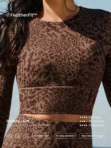 GLOWMODE Áo thun thể thao tay dài dáng ngắn FeatherFit™ họa tiết da báo, kiểu đan chéo, hở lưng, thích hợp cho yoga và pilates cường độ thấp hàng ngày. - Nhiều màu - Xem 6