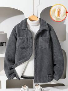 Oversized lässige Hemdkragen Einreiher Jacke aus Lammwollmischung für Teenager Jungen, locker sitzend, bequem und vielseitig für Herbst, Frühling, Winter, geeignet für den täglichen Gebrauch, Pendeln, Outdoor, Sport, Schule, Streetwear, Partys und Fotoshootings