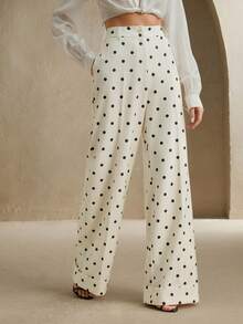 Anewsta Urban Commuter Polka Dot High Waist Drape Casual Women's Suit Pants, Suitable For Spring, Summer, Festival, Holiday, Vacation, Elegant, Business Casual