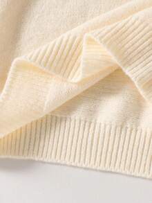 女童乡村手工刺绣可爱圆领长袖针织毛衣上衣，秋冬 - 米色 - 查看 8