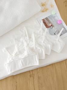 4pcs/Set Girls' Minimalist White Comfortable Camisole Underwear Set