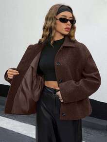 EURMUSE Buttom Detlied Overcoat, Business Wear - Brown - View 5