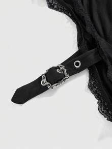 ROMWE Goth Gotisk korsad mesh, transparent spetsmönster, off-shoulder-topp med polotröja och bodycon för kvinnor - Svart - Visa 3