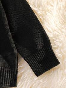 SHEIN Baby Boy/Girl Cute Casual Versatile Yellow Long Sleeve Sweater, Suitable For Autumn/Winter - Black - View 4