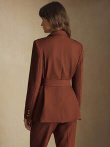 BizChic 2025 Autumn/Winter New Brown Notched Collar Double-Breasted Metal Button Adjustable Waist Metal D-Ring Design Women's Blazer, Modern Elegant Urban Commute Everyday Casual 90s Christmas New Year, Thanksgiving Party, Beach Graduation Fashion, Versatile Romantic Minimalist, Suitable For Wedding Guest, Host, Date, Party, Concert, Brunch, Airport, Multi-Occasion