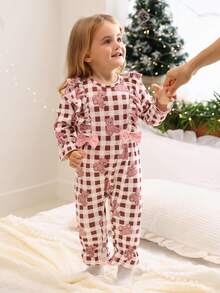 SHEIN Set de 2 piezas Mono con volantes y estampado floral + Mono vestido con decoración de lazo lindo para bebé niña, conjunto combinado - Multicolor - Ver 1