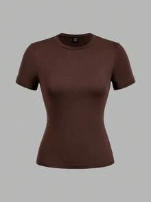 SHEIN EZwear Bộ 2 áo thun tay ngắn cổ tròn đơn giản, tối giản, thích hợp cho mùa xuân/hè - Nhiều màu - Xem 5