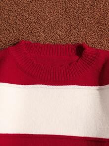 Elladie kids 2 件套女童红色圣诞条纹针织毛衣上衣和荷叶边下摆针织裤套装，休闲温暖舒适的冬季服装 - 紅色 - 查看 4