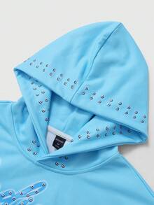 ROMWE MEN Street Life Áo hoodie họa tiết cánh và chân dung thường ngày cho nam, mùa thu - Màu xanh lam - Xem 6