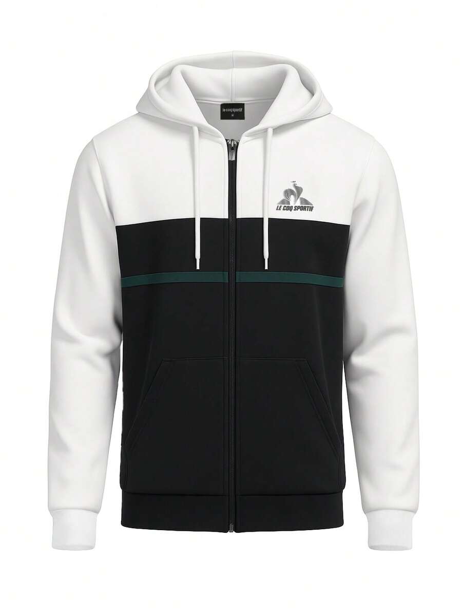 Le Coq Sportif Men's Full Zip Hoodies Black - Black and White - View 1