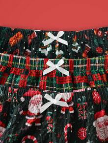 3 件套睡裤，糖果格子，圣诞雪人和雪花姜饼，泡泡褶皱，Y2K 俏皮女孩，女士家居服下装 - 彩色 - 查看 4