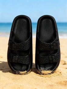 Pantuflas de EVA con hebilla ajustable cómodas antideslizantes perfectas para uso diario calzado ligero de interior exterior estilo moderno resistente ergonómico fácil limpiar sandalia mujer hombre descanso - Negro - Ver 5