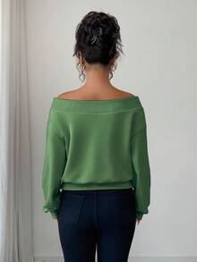 SHEIN Elenzya Elegante y romántica sudadera con hombros descubiertos, adecuada para vacaciones y viajes - Verde - Ver 2