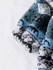 SHEIN Infant/Toddler Boys' Geometric Pattern Fleece Zip-Up High Collar Jacket, Suitable For Daily Wear, Outings, And Travel - Multicolor - View 6