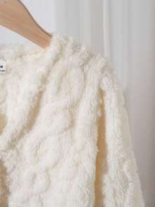 女婴休闲百搭家居服和外套，小麦色条纹羊毛开衫夹克，秋冬 - 米色 - 查看 5