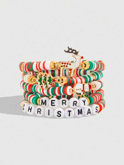 Kawaii 5pcs Fashionable Strawberry Pendant Crystal Beaded Bracelet Set, Sweet & Lovely For Women, Great For Friends And Valentine's Day Gifts,Mom,Mother,Mother's Day,Gift