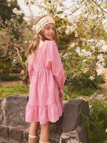 Red & White Plaid Long Sleeve Mini Dress, Suitable For Christmas Parties, Casual Outings, Vibrant And Youthful, Suitable For Spring And Autumn - Red and White - View 2