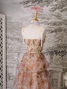 SHEIN MOD 复古两件套复古碎花连衣裙，节日、海滩、日常、波西米亚风、Y2K、西部风、女士早午餐、夏威夷女士、女士派对连衣裙、生日、婚礼宾客连衣裙、女士婚礼宾客连衣裙、碎花欧根纱连衣裙、欧根纱裙、花园派对连衣裙、夏季裙子、布里奇顿茶会连衣裙 - 彩色 - 查看 7