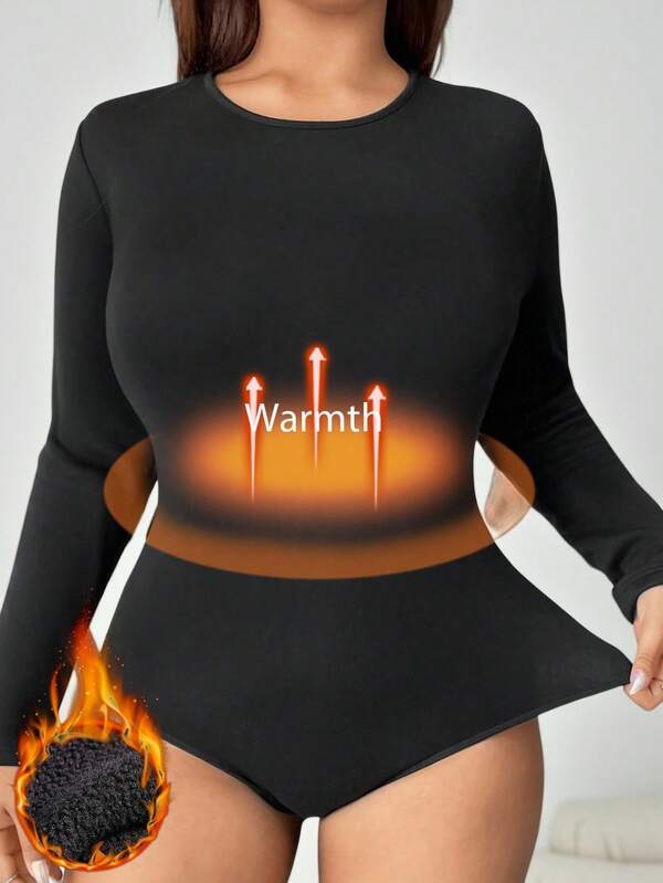 Solflare Mono de manga larga de felpa de unicolor para mujer de talla grande, otoño/invierno