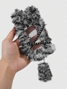 ROMWE Kawaii 1 pieza Llavero de peluche de gato con estampado de leopardo lindo, Soporte de tarjeta con remache punk, Decoración de tarjeta de 3 pulgadas de ídolo Y2K para bolso - Gris negro - Ver 5