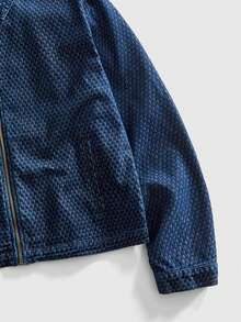 ROMWE MEN Men's Solid Color Zipper Pocket Casual Versatile Denim Jacket - Blue - View 7