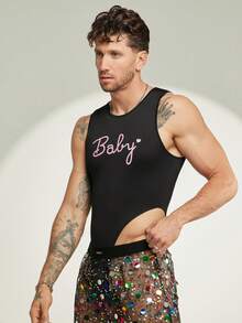 FeverCity Men's Sleeveless Crew Neck Printed Bodysuit - Black - View 3