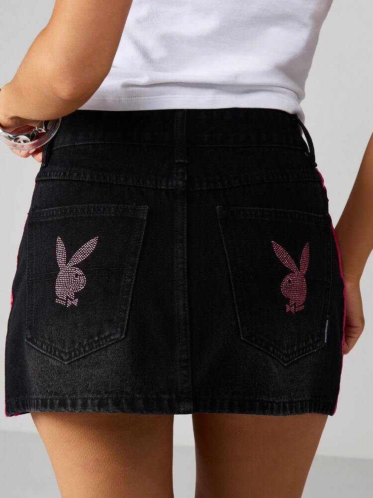 Missguided x Playboy Rhinestone Denim Mini Skirt