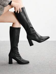 CUCCOO BIZCHIC Women's Pointed Toe Fashionable Black Knee-High Boots - Black - View 3