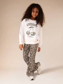 SUMWON Conjunto de sudadera con capucha y pantalón de estampado de cerezas y leopardo para niñas preadolescentes, de manga larga y uso casual en el hogar - Blanco - Ver 5