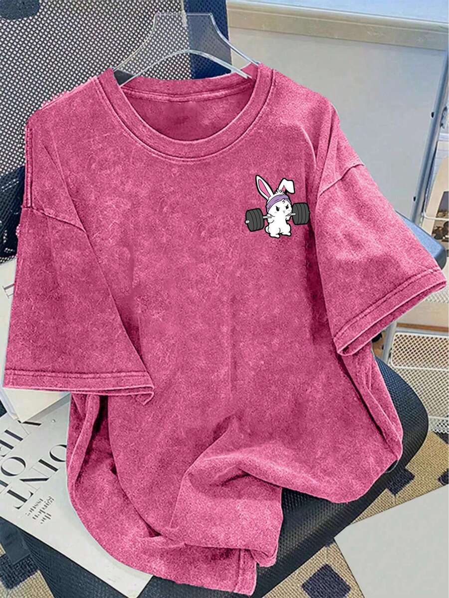 Manfinity Joysei Men's Minimalist Printed Round Neck Short Sleeve Washed Cotton T-Shirt Cute T Shirt Washed T Shirt - Pink - View 1