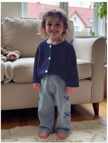 SHEIN Baby Girl Denim Set Adorable Baby Girls Button Down Cardigan And Jeans Outfit For Everyday Wear Fall Winter