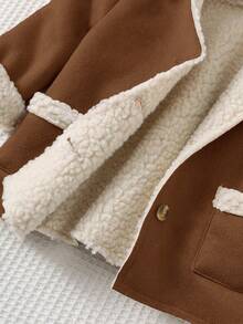 Cozy Pixies Baby Girl Suede Thermal Lined Contrast Color Long Sleeve Hooded Cardigan, Casual & Versatile In Fall/Winter - Coffee Brown - View 9