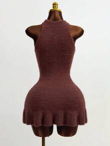 Mistrie Nouvelle robe mini près du corps pour femmes ornée de perles - Tabac - Voir 2
