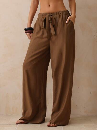 Swim Chiccia 女式夏季海滩纯色系腰阔腿连体裤