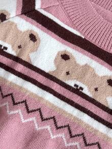 SHEIN Baby Girl Cute Bear Knitted Sweater - Pink - View 5