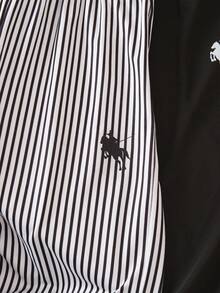 Teen Girl Round Neck Short Sleeve Casual Summer T-Shirt And Striped Pants Set - Black - View 6