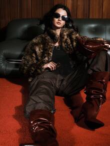 Airlisse Fashionable Animal Print Faux Fur Coat, Autumn/Winter - Multicolor - View 3