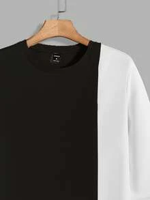 Manfinity VCAY 男士撞色拼布圆领长袖休闲T恤 - 彩色 - 查看 3